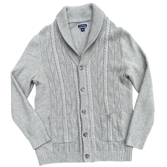 Club Room Cable Knit Shawl Collar Cardigan Men M Gray Grandpa Old Money Academia - Picture 1 of 16